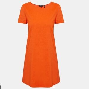 New Theory Fire Opal Panel Shift Dress in Good Linen Short Sleeve Small